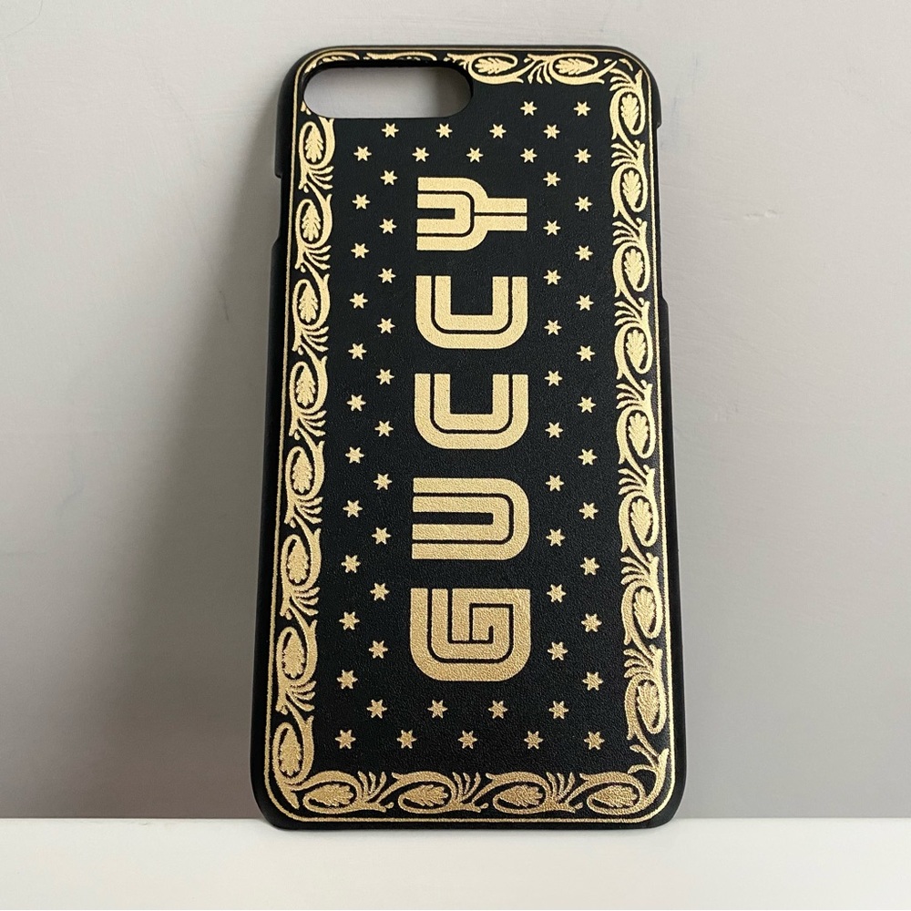 NEW $460 Gucci Guccy Sega Star Black Gold iPhone 7 Plus 8 Plus Phone Case 519696